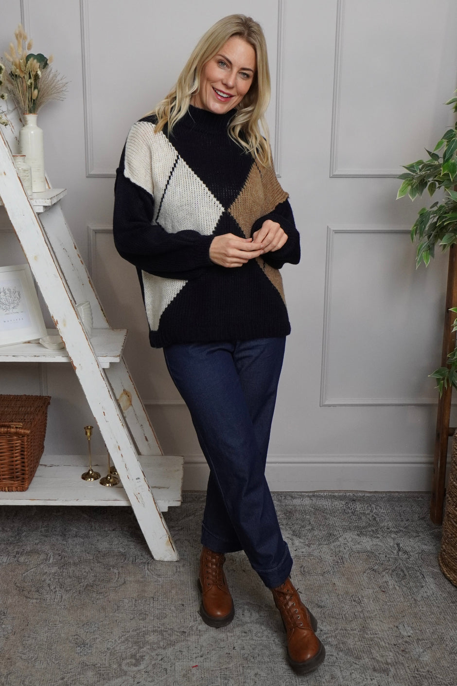 Rodina Argyle Knitted Jumper Navy