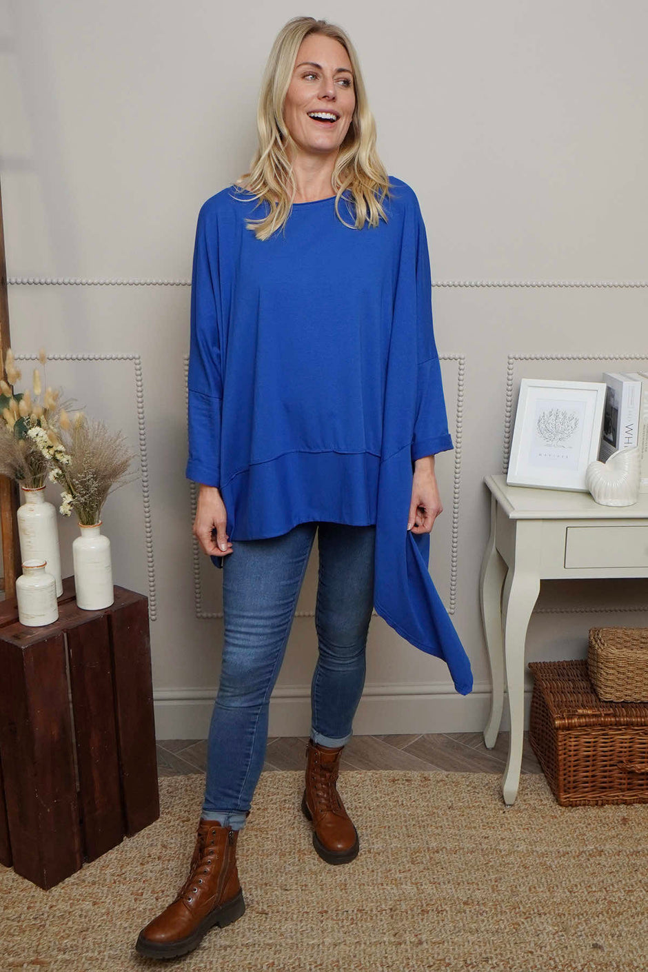 Margie Dip Side Cotton Top Cobalt