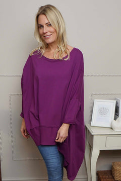 Margie Dip Side Cotton Top Purple
