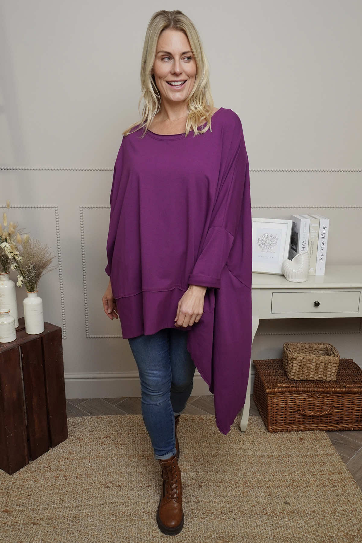 Margie Dip Side Cotton Top Purple