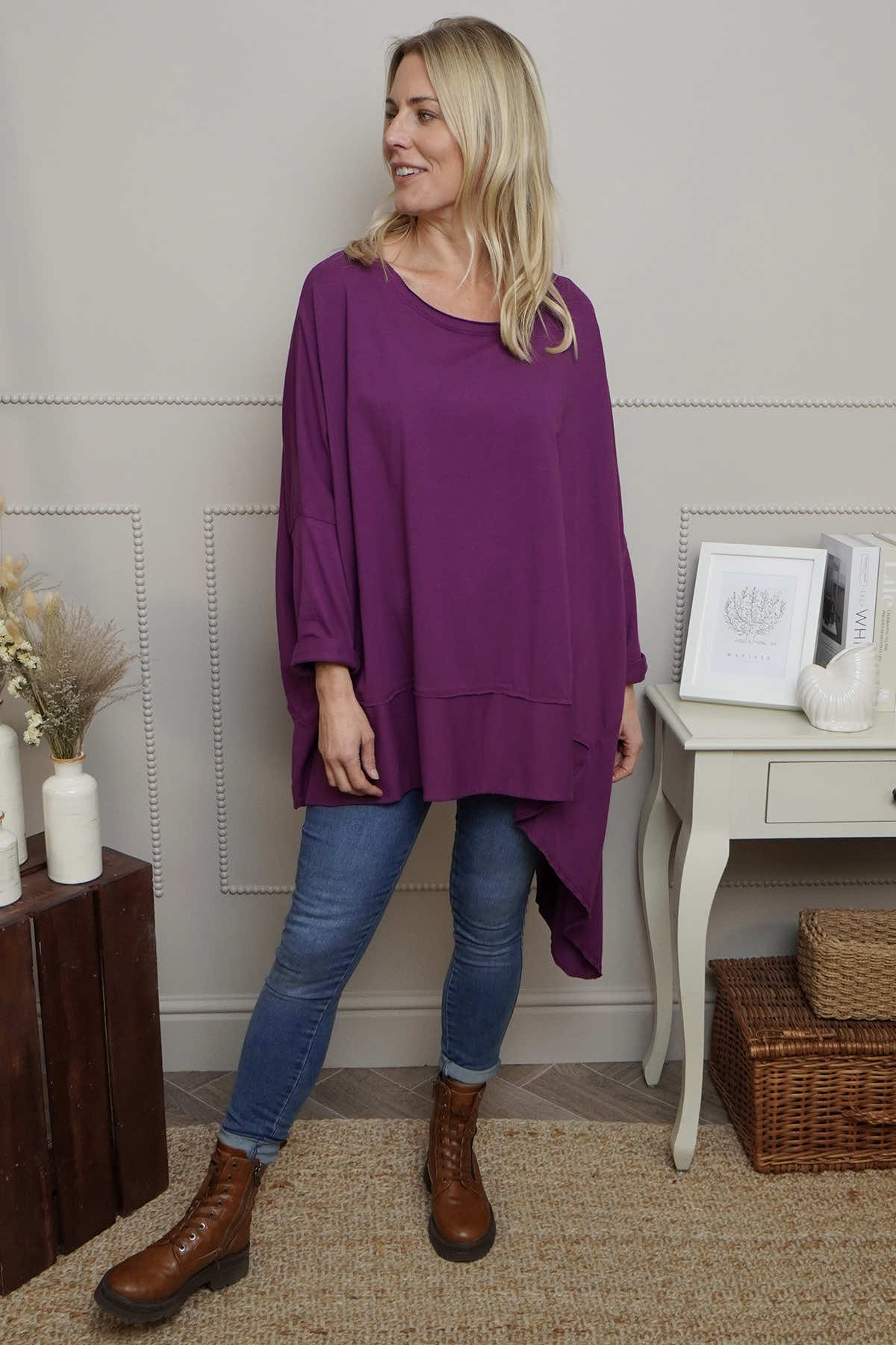 Margie Dip Side Cotton Top Purple