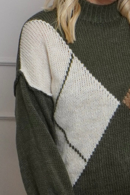 Rodina Argyle Knitted Jumper Khaki - Image 3