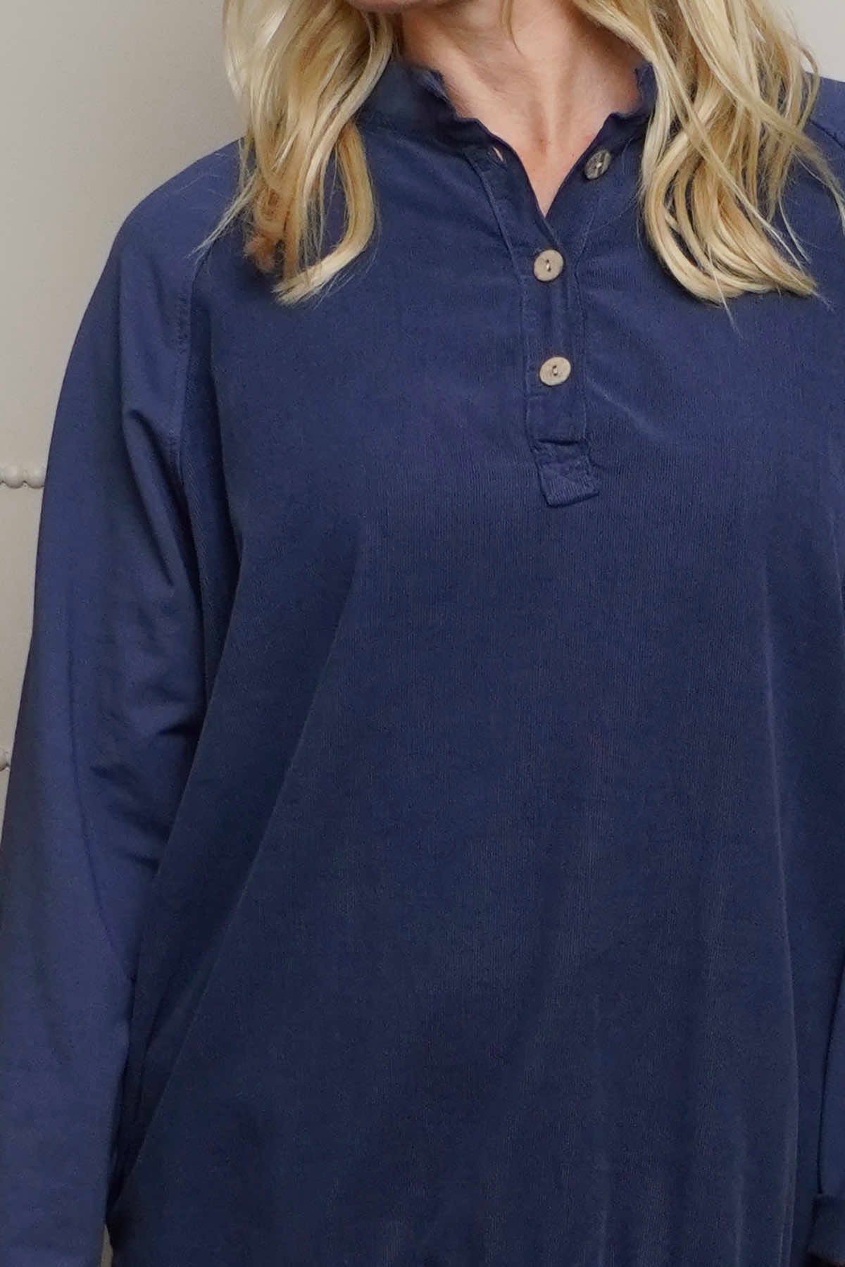 Nyree Button Cotton Top Navy