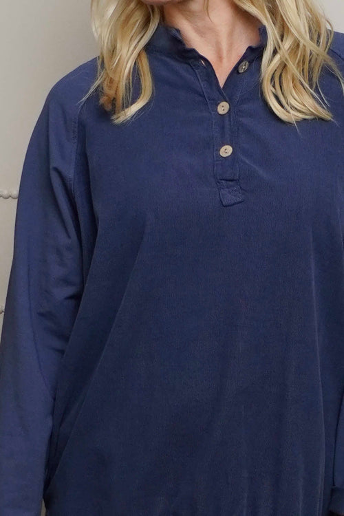 Nyree Button Cotton Top Navy - Image 3