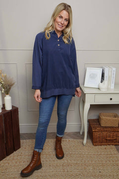 Nyree Button Cotton Top Navy
