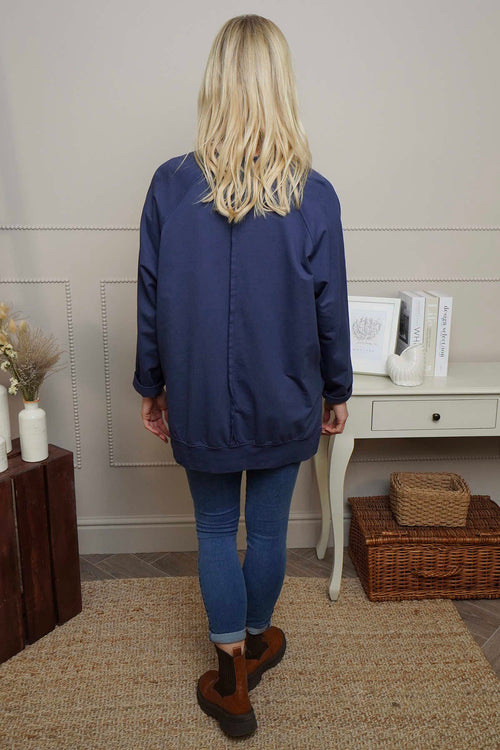 Nyree Button Cotton Top Navy - Image 4