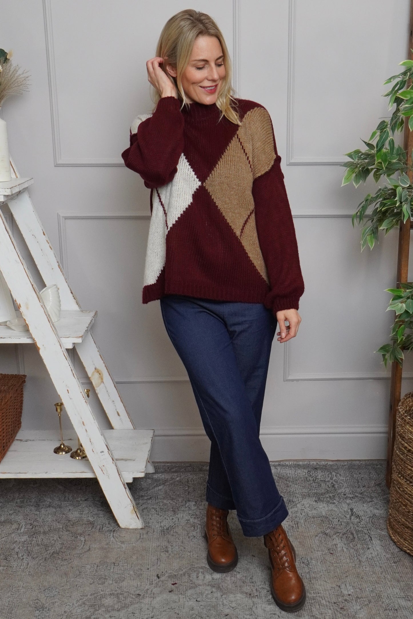 Rodina Argyle Knitted Jumper Wine