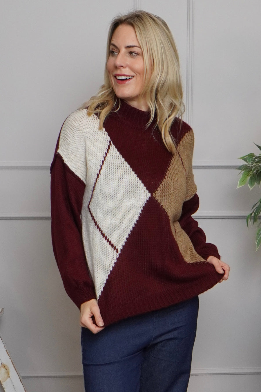 Rodina Argyle Knitted Jumper Wine