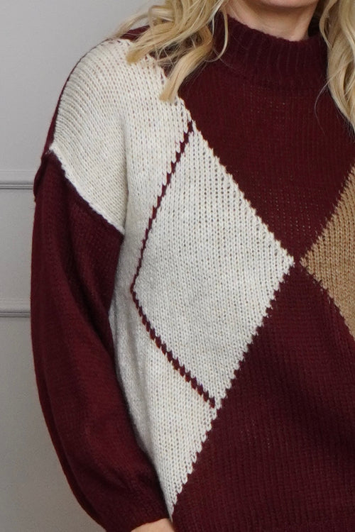 Rodina Argyle Knitted Jumper Wine - Image 3