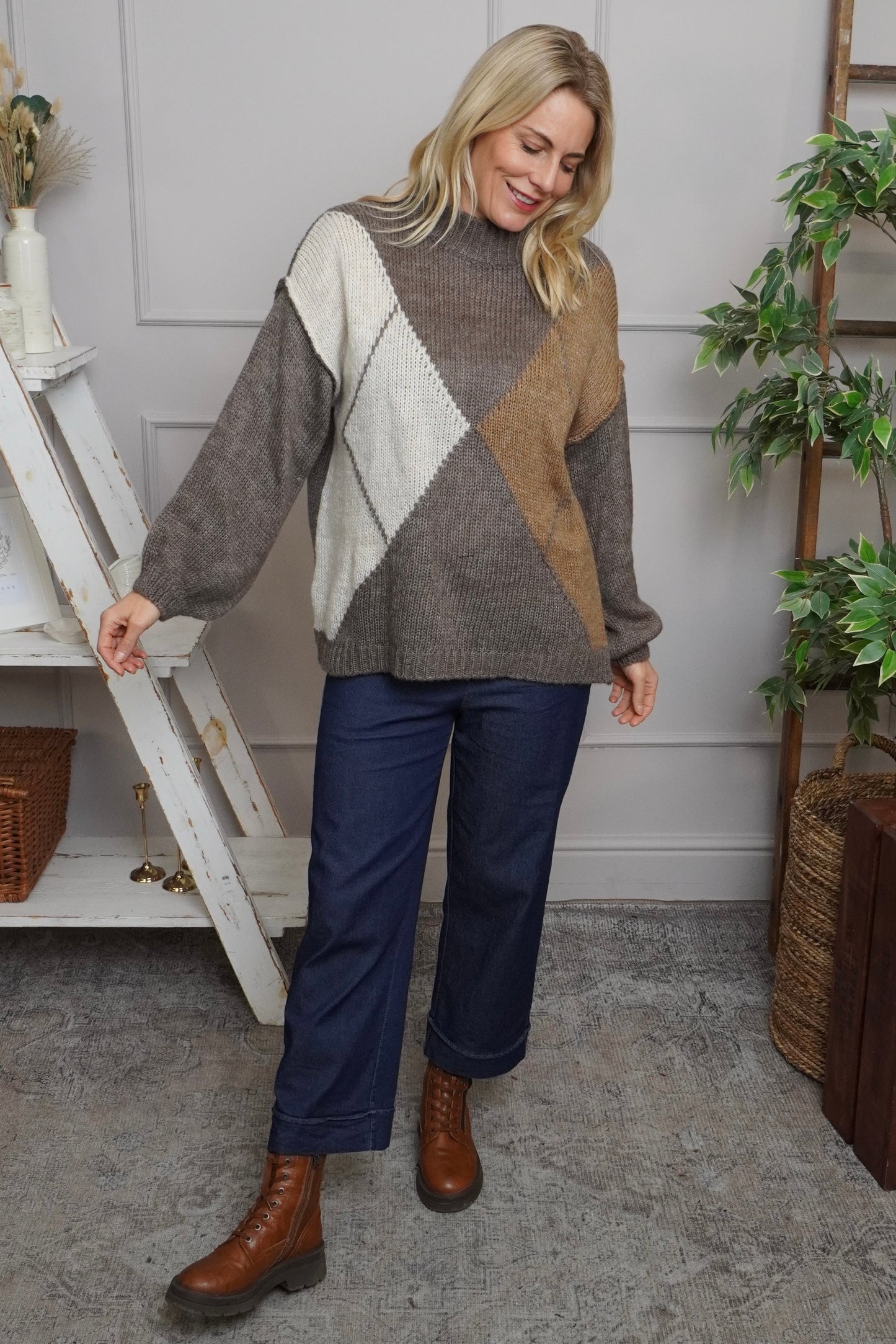 Rodina Argyle Knitted Jumper Mocha