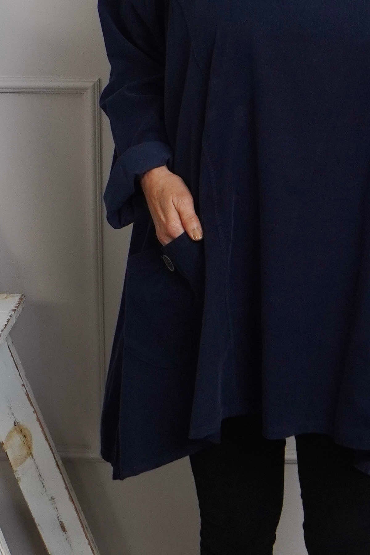 Shauna Button Pocket Needlecord Top Navy