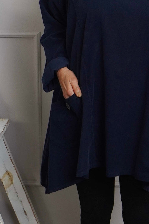 Shauna Button Pocket Needlecord Top Navy - Image 3