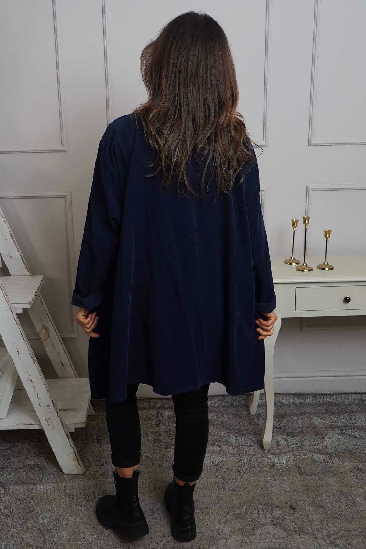 Shauna Button Pocket Needlecord Top Navy