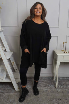 Shauna Button Pocket Needlecord Top Black