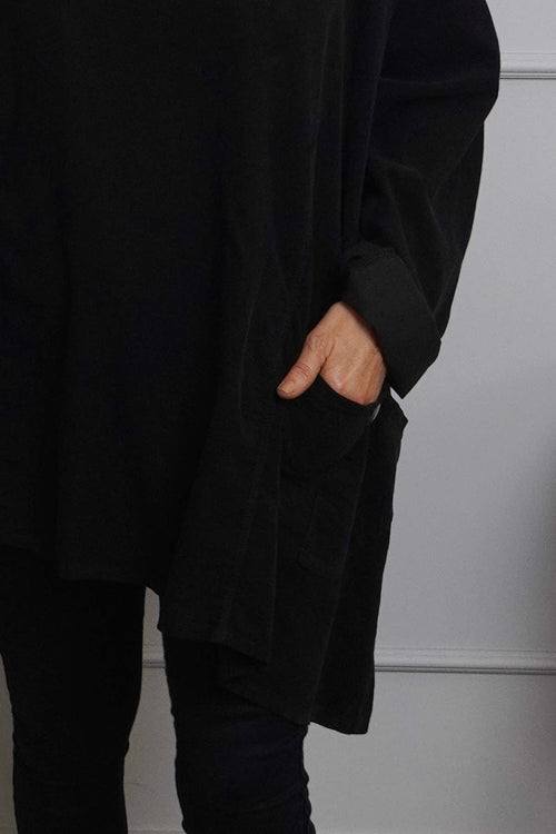 Shauna Button Pocket Needlecord Top Black - Image 3