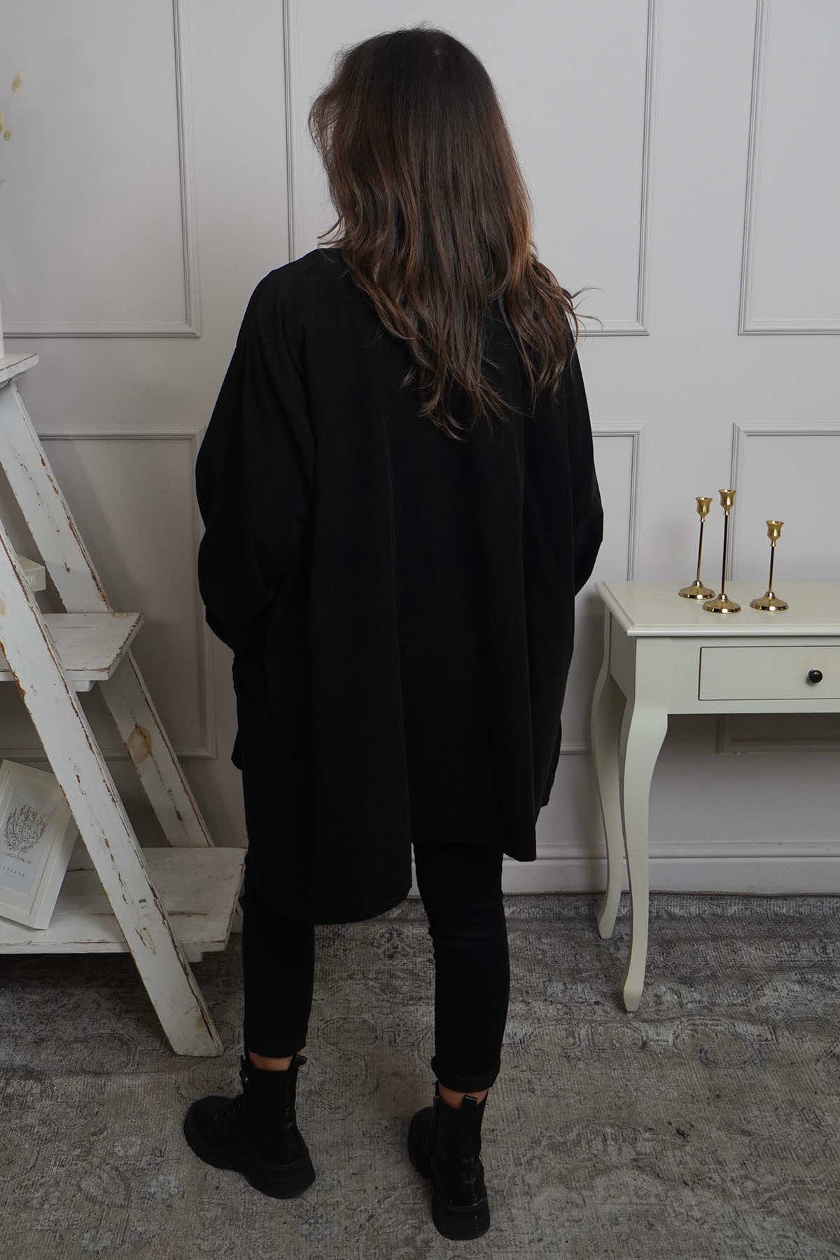 Shauna Button Pocket Needlecord Top Black