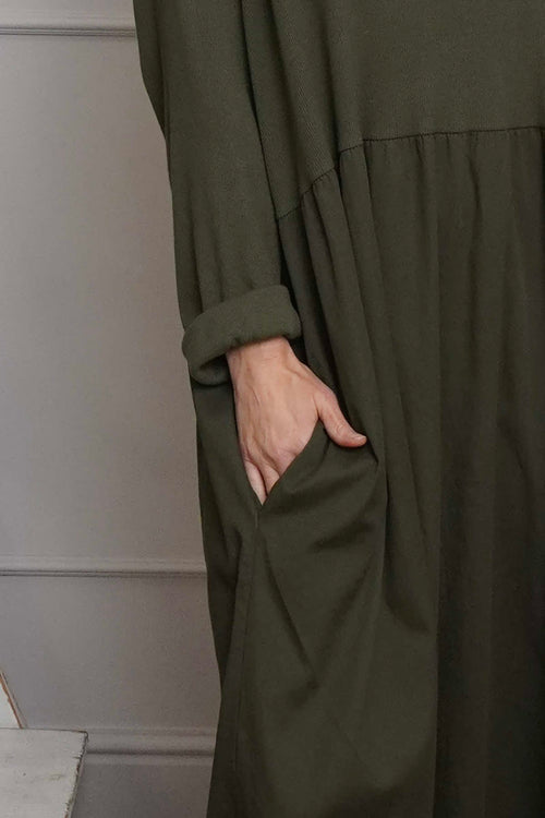 Tina Ribbed Detail Cotton Dress Khaki - Image 2