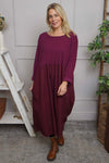 Tina Ribbed Detail Cotton Dress Burgundy
