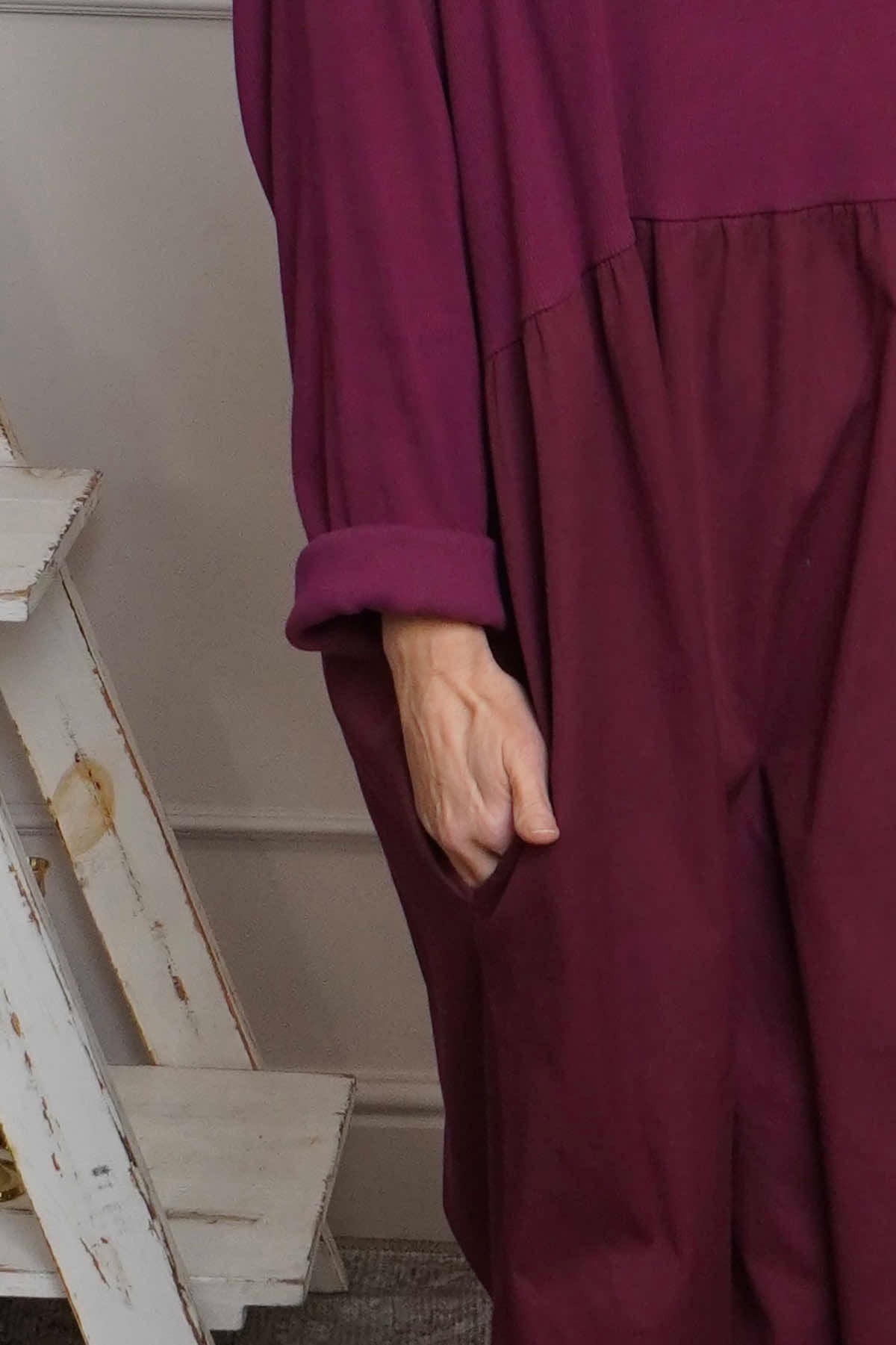 Tina Ribbed Detail Cotton Dress Burgundy