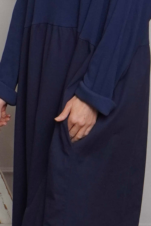 Tina Ribbed Detail Cotton Dress Navy - Image 2