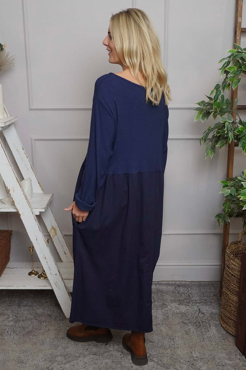 Tina Ribbed Detail Cotton Dress Navy - Image 4