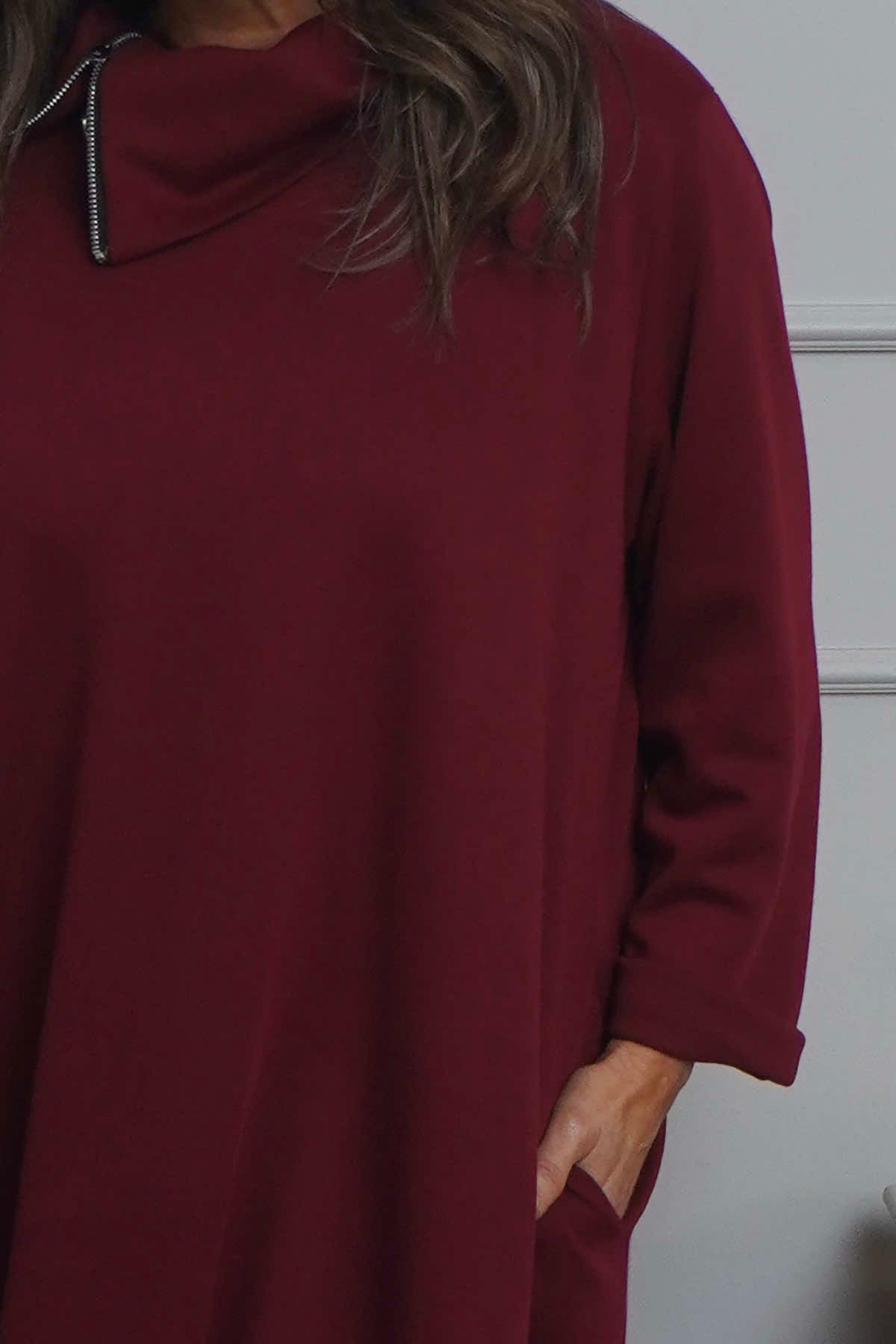 Wanda Zip Polo Cotton Dress Wine