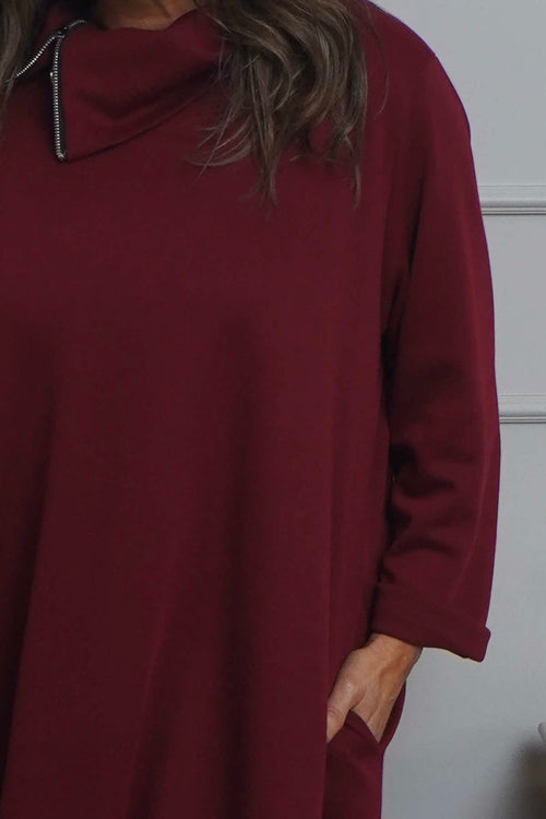 Wanda Zip Polo Cotton Dress Wine - Image 3