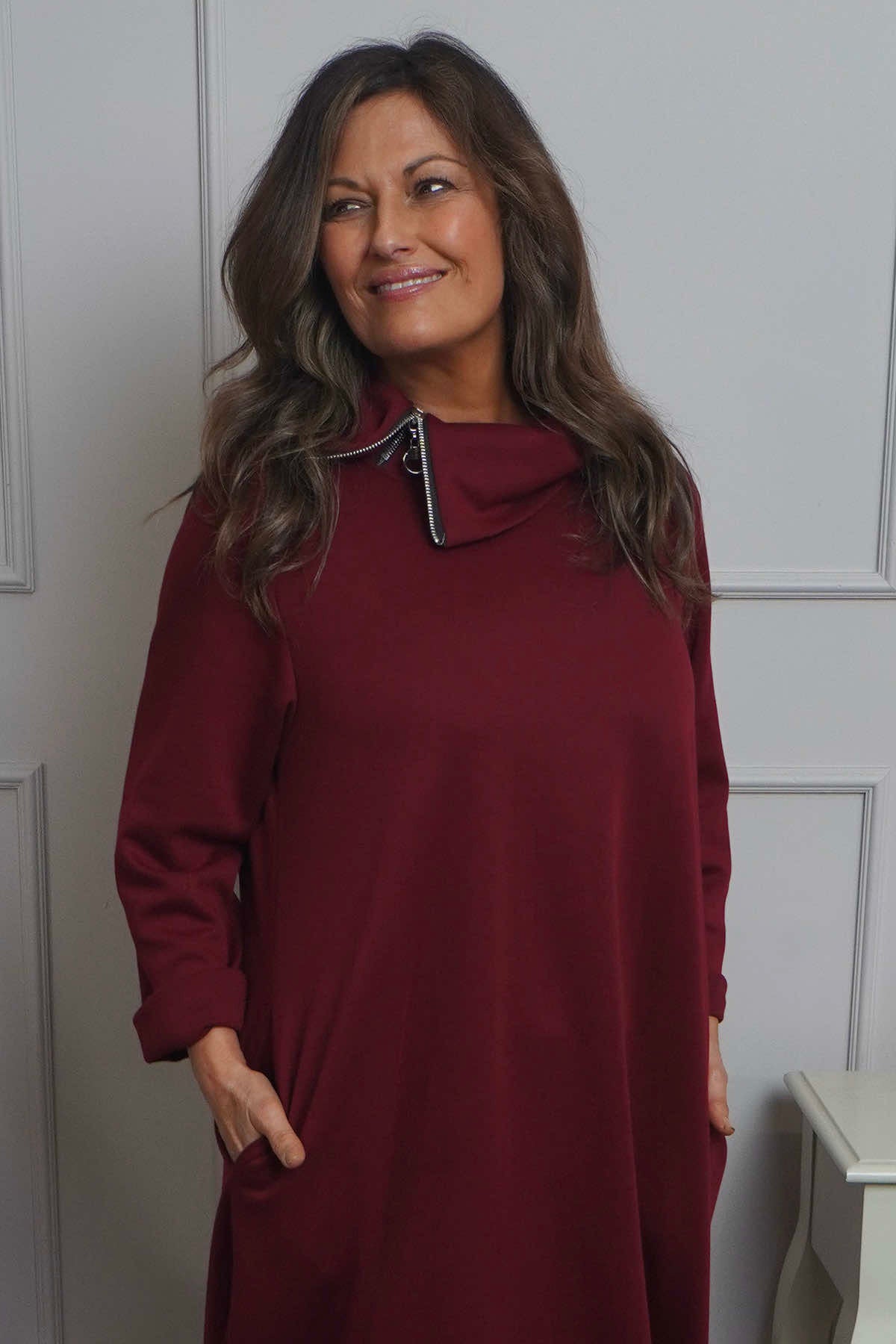 Wanda Zip Polo Cotton Dress Wine