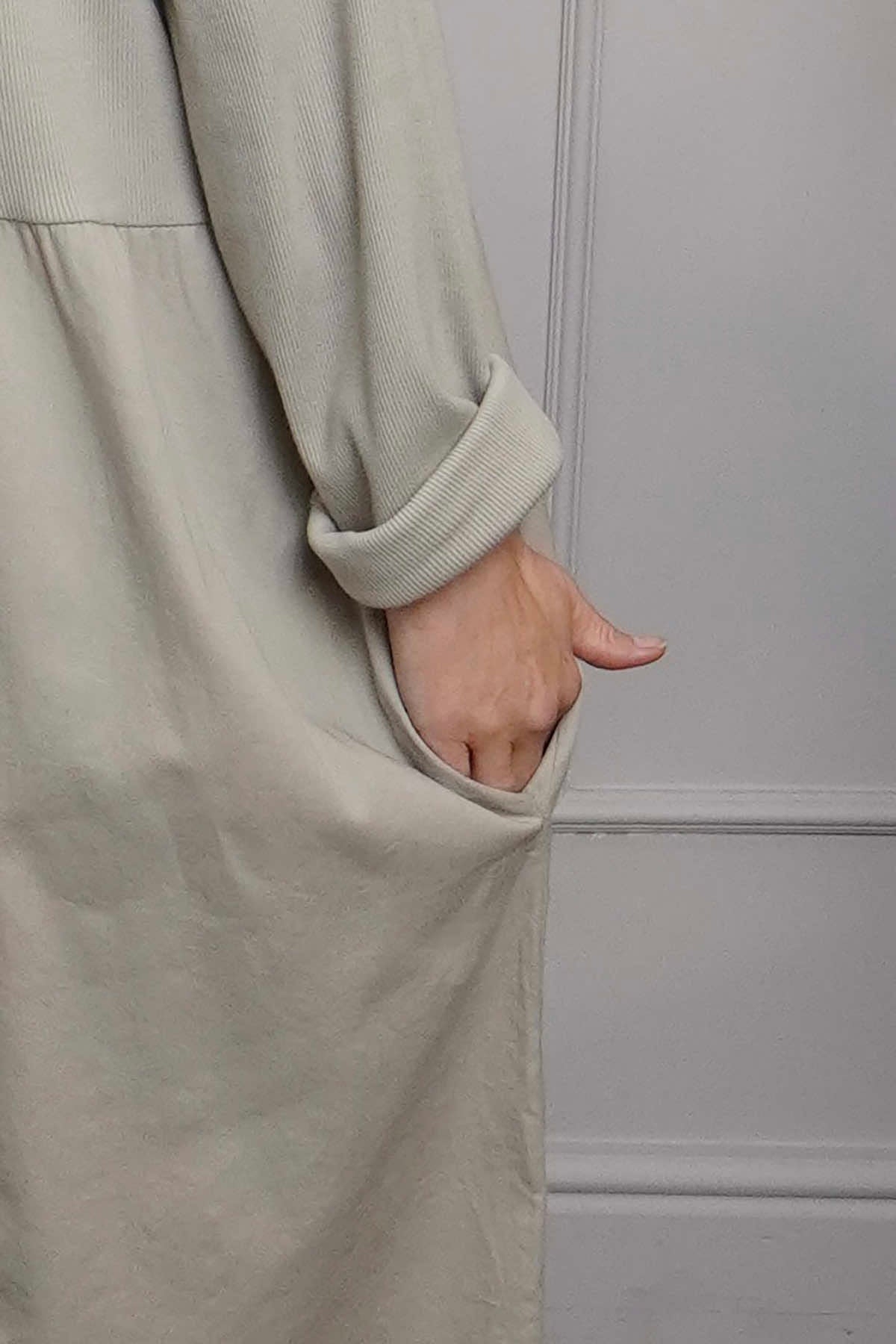 Tina Ribbed Detail Cotton Dress Stone