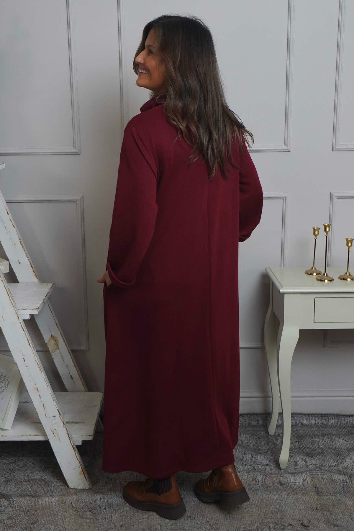 Wanda Zip Polo Cotton Dress Wine