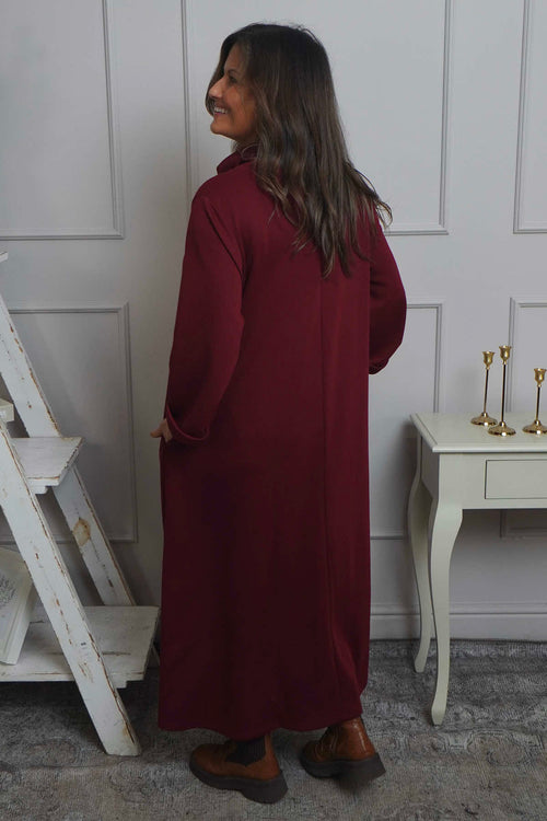 Wanda Zip Polo Cotton Dress Wine - Image 4