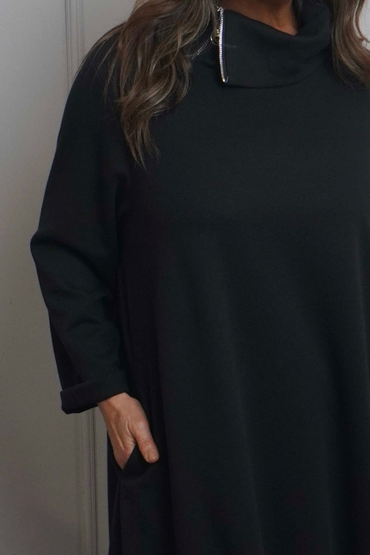 Wanda Zip Polo Cotton Dress Black