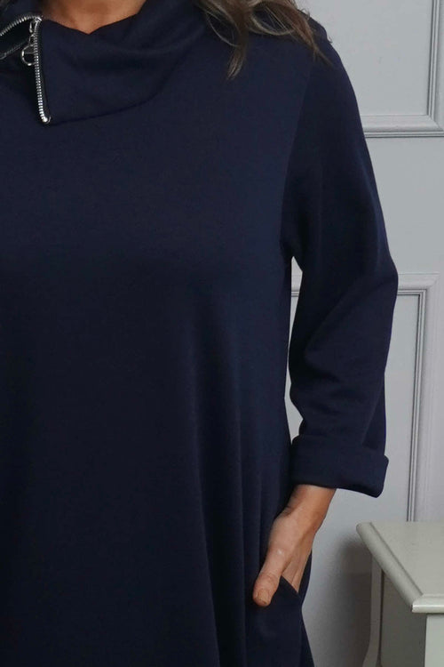 Wanda Zip Polo Cotton Dress Navy - Image 3