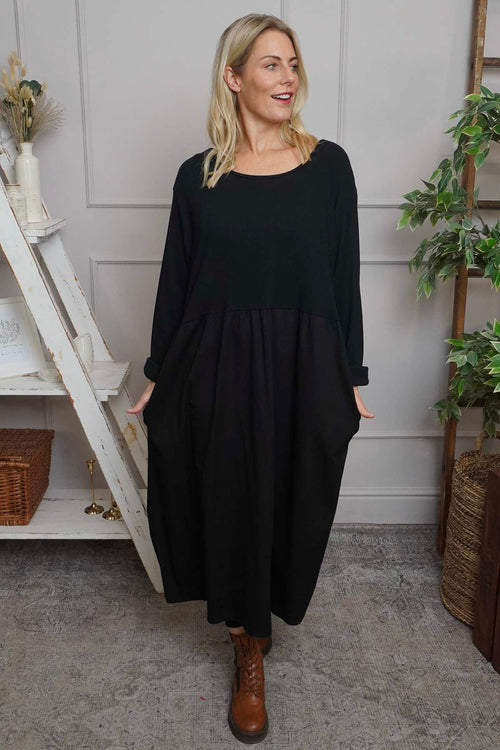 Tina Ribbed Detail Cotton Dress Black - Image 3