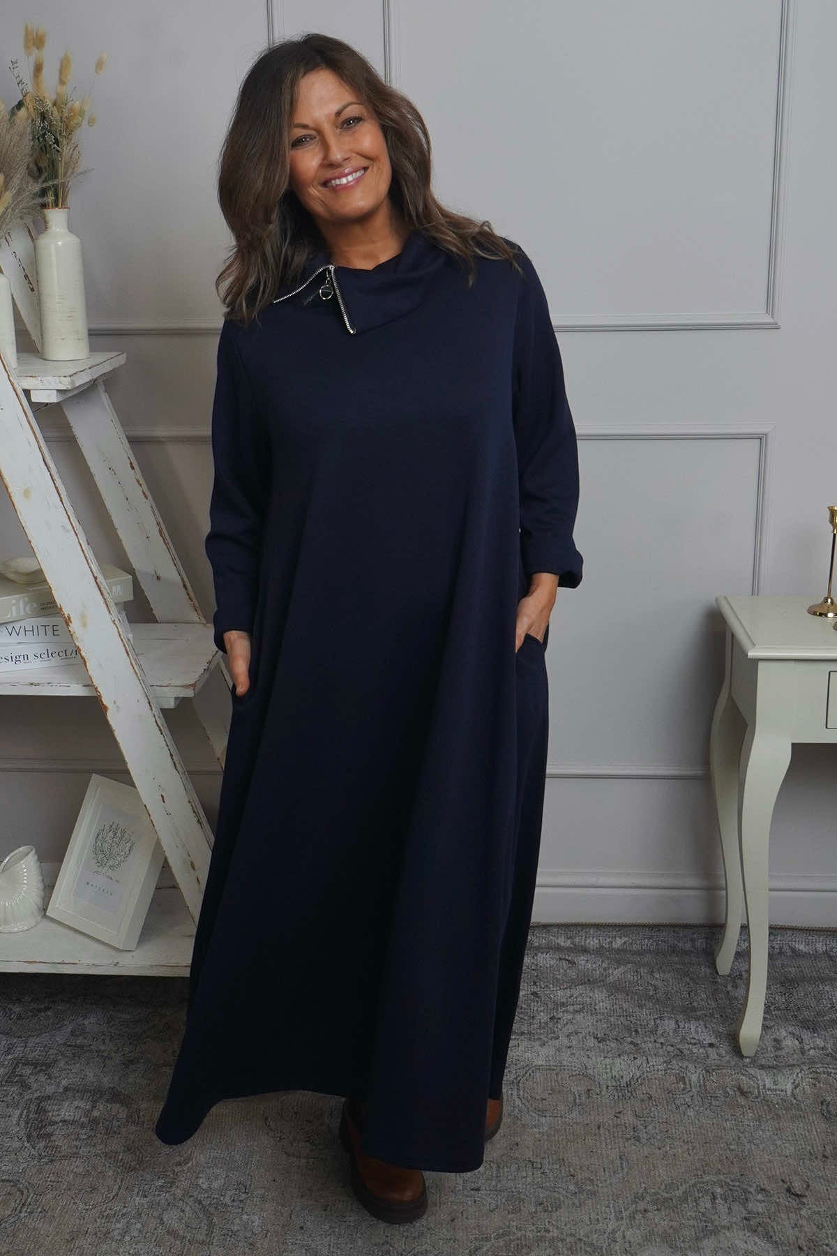 Wanda Zip Polo Cotton Dress Navy