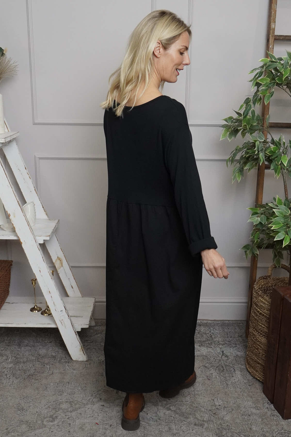 Tina Ribbed Detail Cotton Dress Black