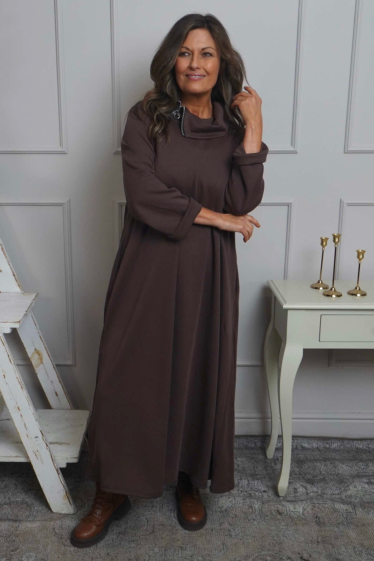 Wanda Zip Polo Cotton Dress Cocoa