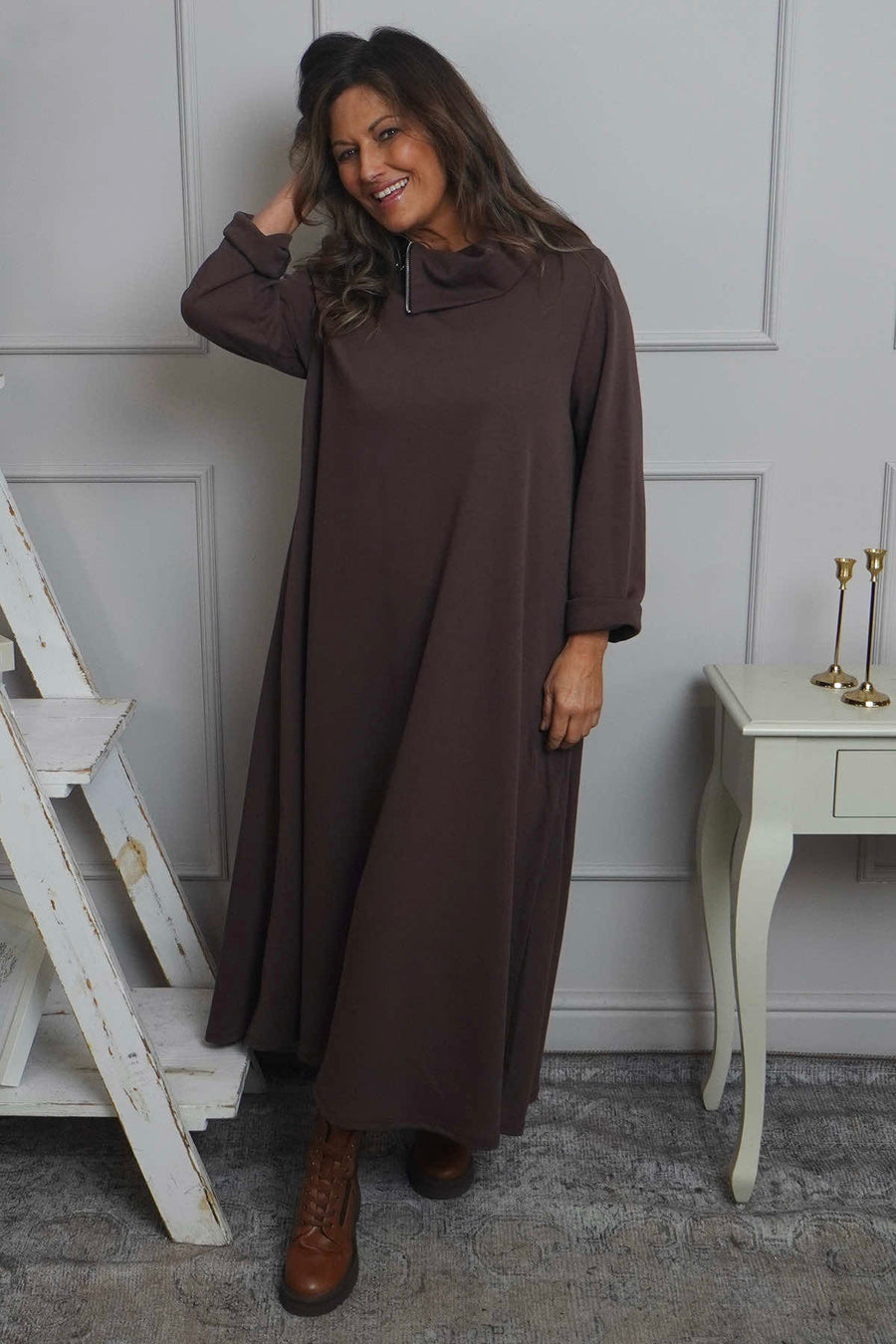 Wanda Zip Polo Cotton Dress Cocoa