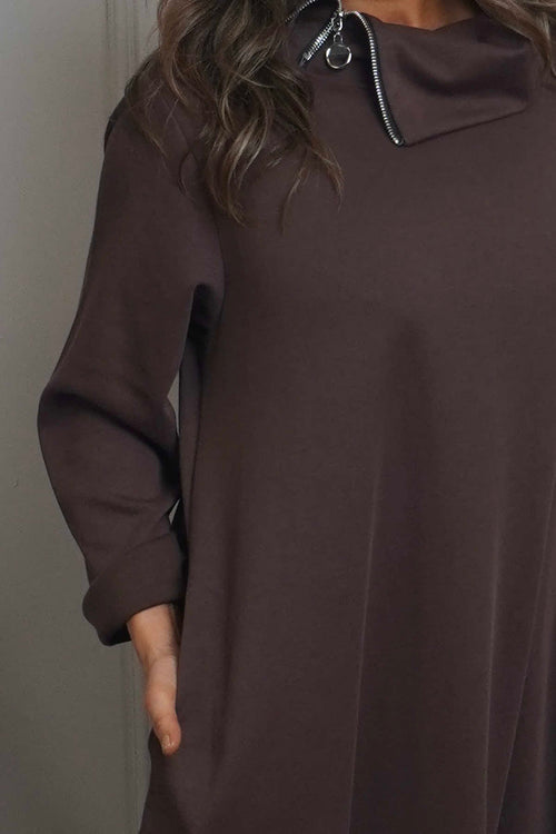 Wanda Zip Polo Cotton Dress Cocoa - Image 3