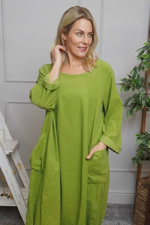 Liora Needlecord Dress Olive - Image 2