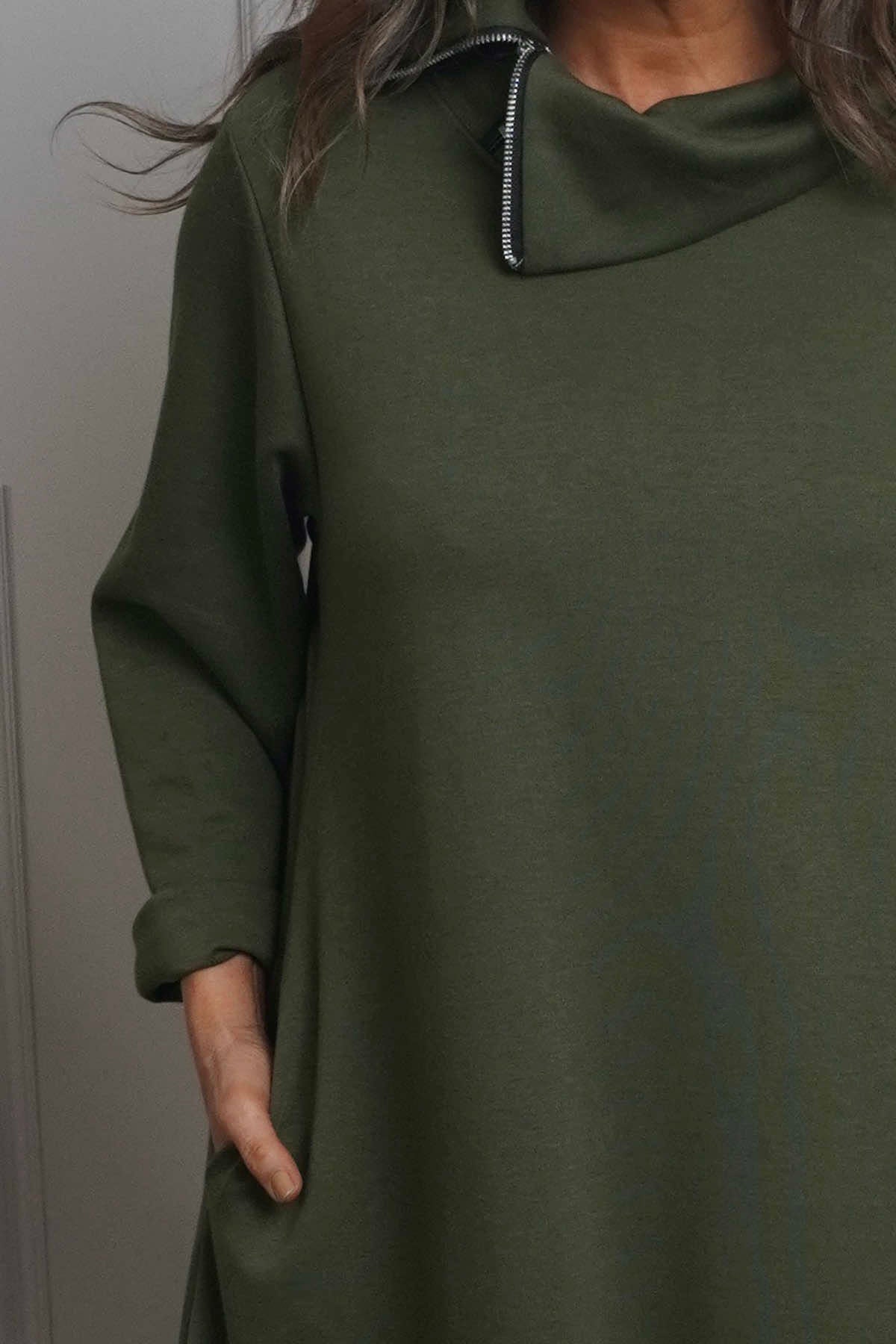 Wanda Zip Polo Cotton Dress Khaki