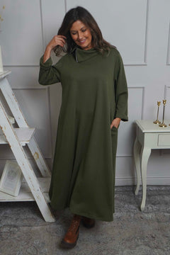 Wanda Zip Polo Cotton Dress Khaki