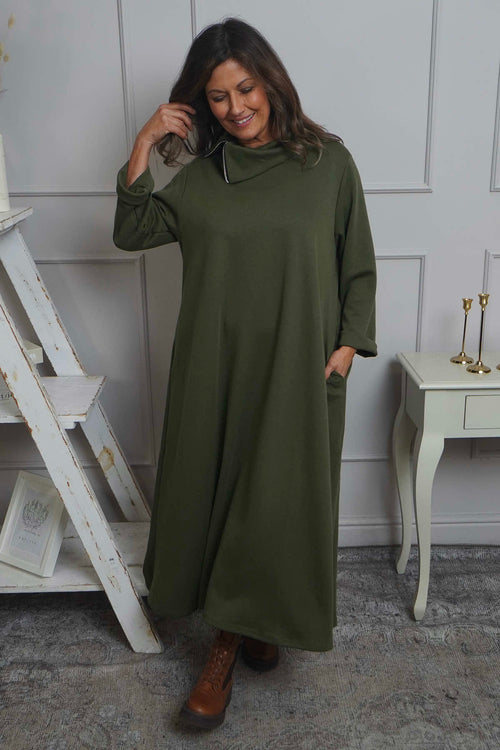 Wanda Zip Polo Cotton Dress Khaki