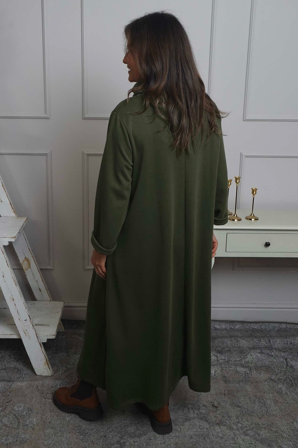 Wanda Zip Polo Cotton Dress Khaki