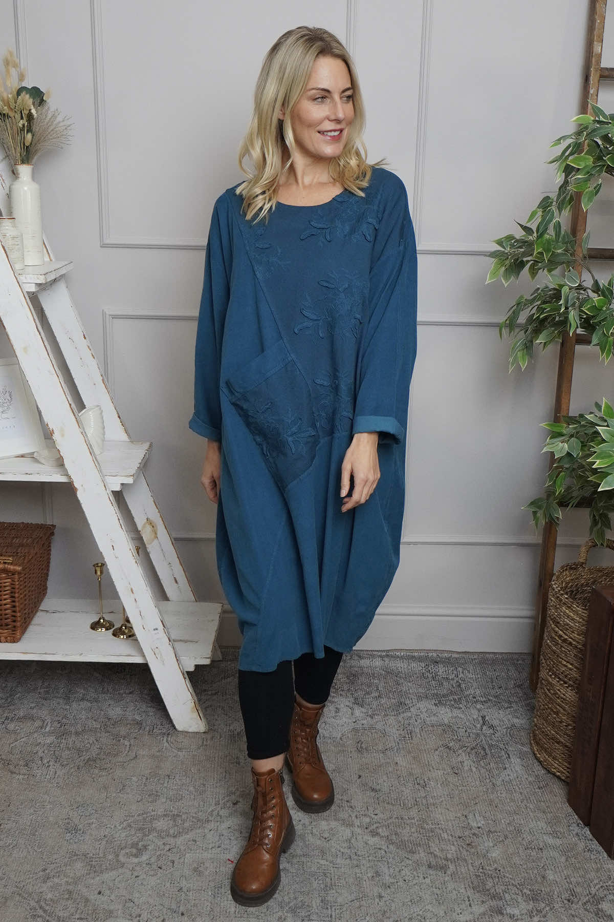 Laurie Needlecord Dress Teal