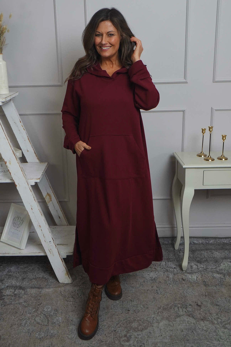 Genaya Hooded Cotton Dress Wine