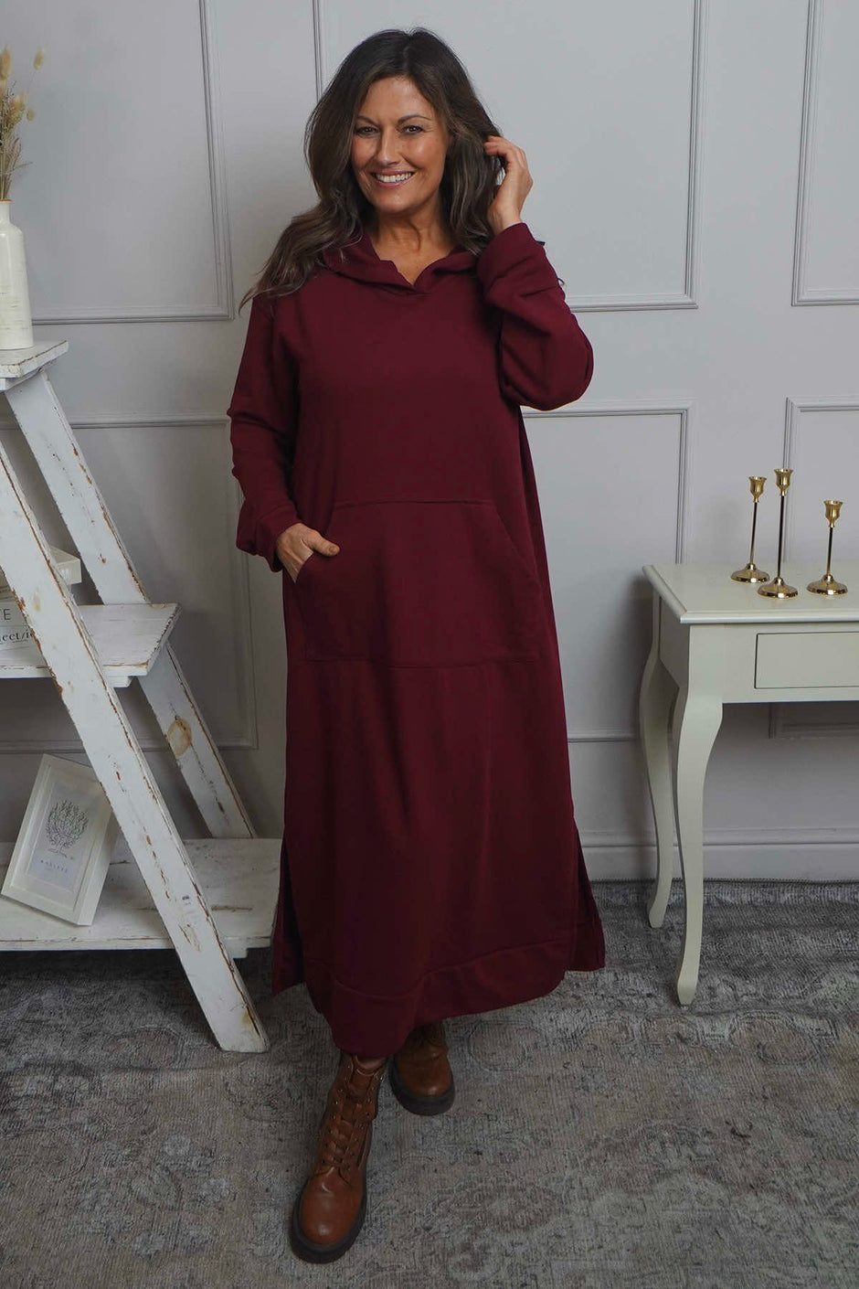 Genaya Hooded Cotton Dress Wine