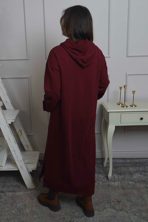 Genaya Hooded Cotton Dress Wine - Image 4