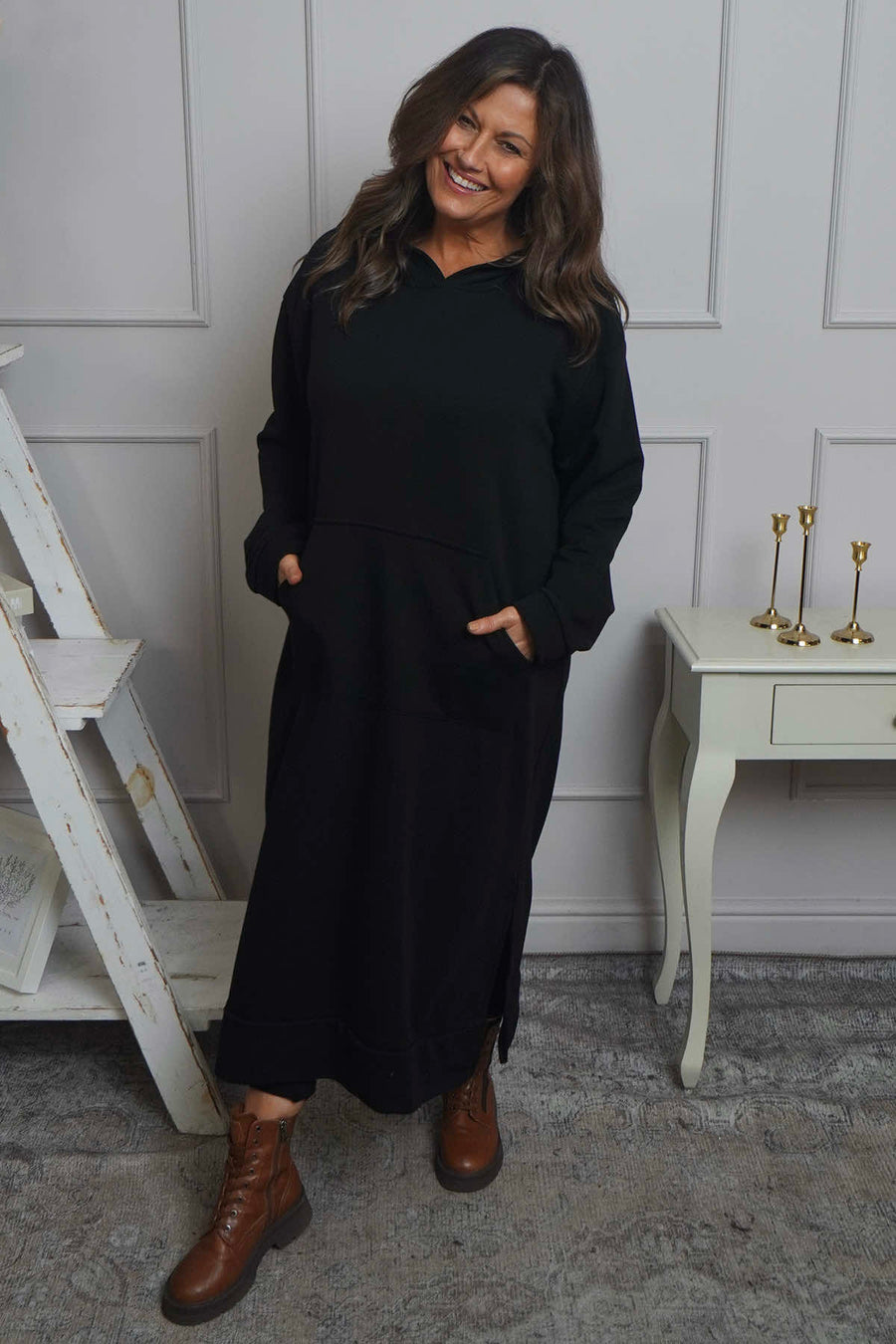 Genaya Hooded Cotton Dress Black