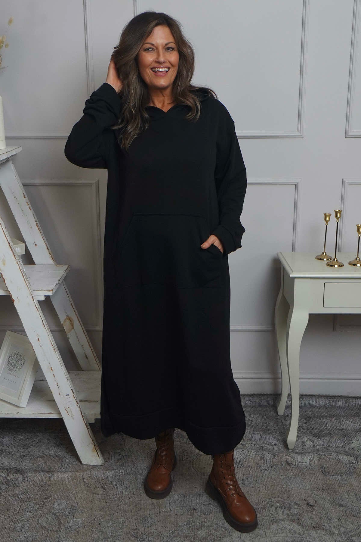 Genaya Hooded Cotton Dress Black